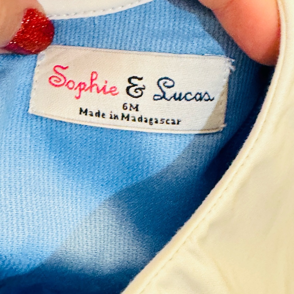 NWT Sophie and Lucas Cozy Club Scallop Float Blue White Collar Bloomer Set 6M - Picture 4 of 4